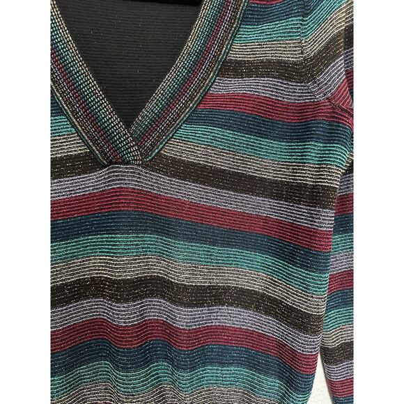 Anthropologie Moth Multicolor Striped Metallic Shimmer V-Neck Sweater XS - Picture 4 of 12